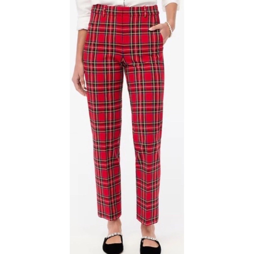 WOMEN'S J CREW Kallie Pant STEWART RED TARTAN PLAID Sz 10 Holiday EC